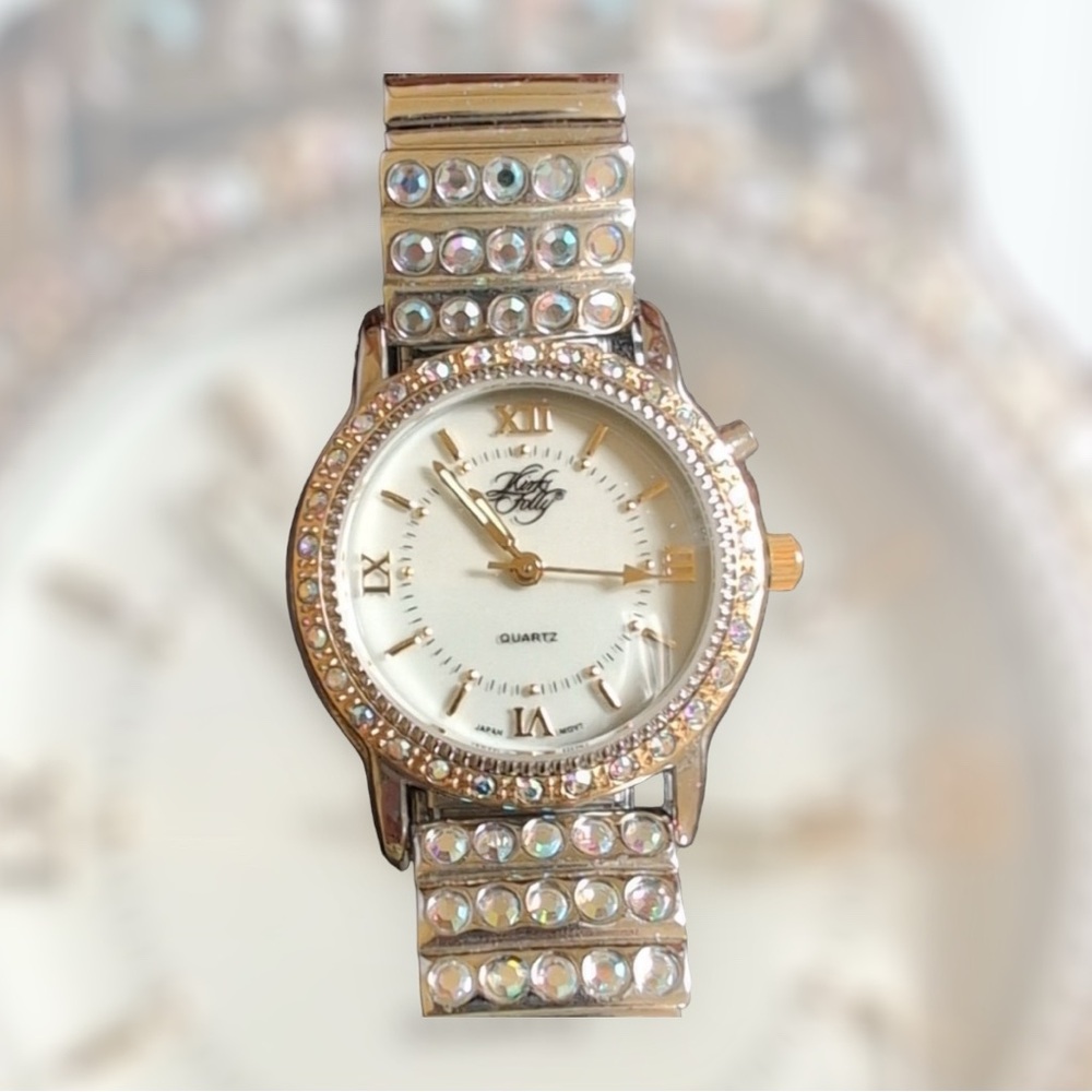 Kirks Folly Quartz Woman‘s Gold Tone Iridescent Stone Embellished Stretc…